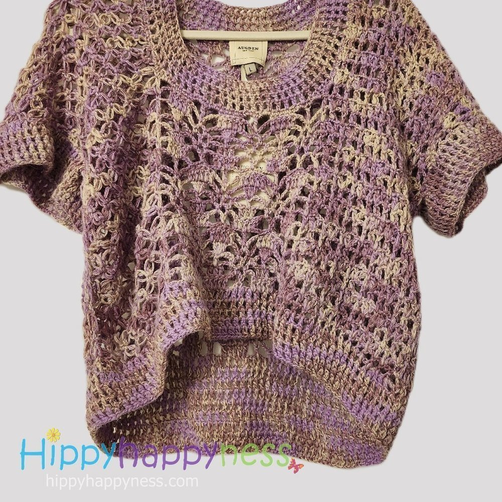 NWT Anthropologie Augden Crocheted Crop Top Sweater Lilac Purple Size Large - Picture 7 of 8